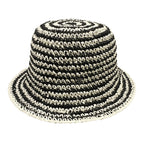 Chanel Hat M Black White Straw Hat Border Rhinestone CC Logo