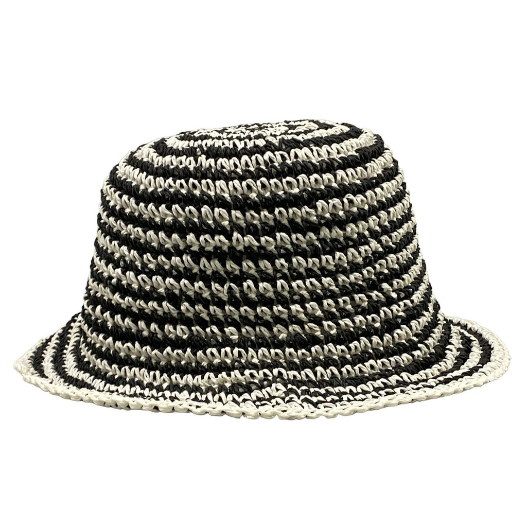 Chanel Hat M Black White Straw Hat Border Rhinestone CC Logo — view 2