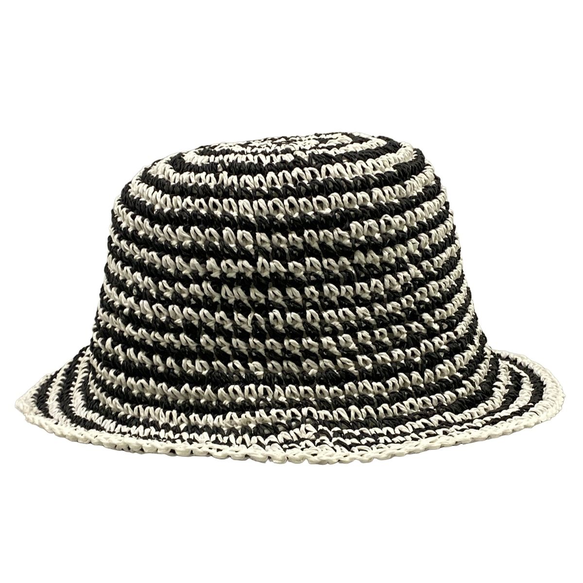 Chanel Hat M Black White Straw Hat Border Rhinestone CC Logo — view 2
