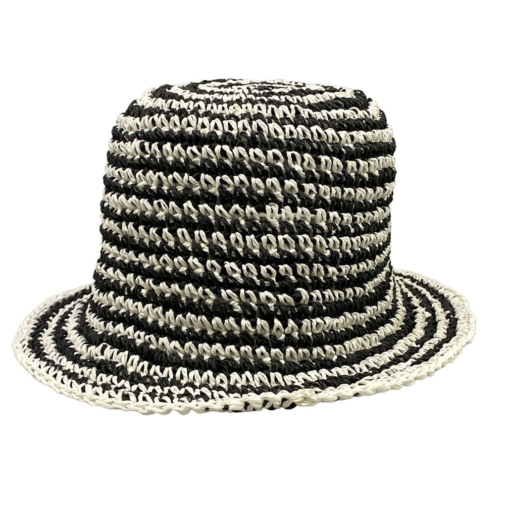 Chanel Hat M Black White Straw Hat Border Rhinestone CC Logo — view 3