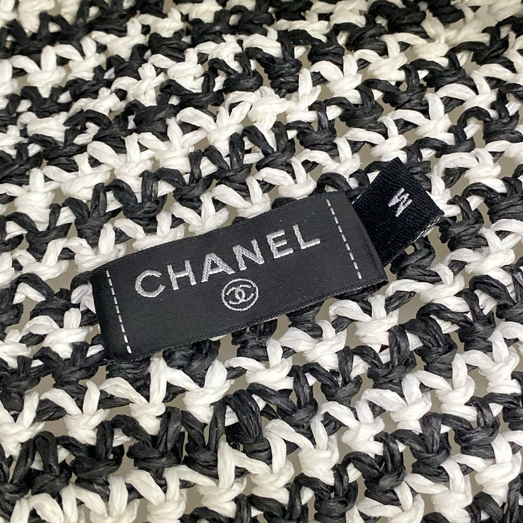 Chanel Hat M Black White Straw Hat Border Rhinestone CC Logo — view 5