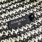 Chanel Hat M Black White Straw Hat Border Rhinestone CC Logo — view 5