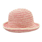 Chanel Hat M Pink White Straw Hat Border Rhinestone CC Logo — view 2
