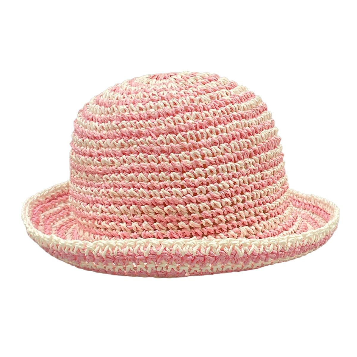 Chanel Hat M Pink White Straw Hat Border Rhinestone CC Logo — view 2