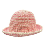 Chanel Hat M Pink White Straw Hat Border Rhinestone CC Logo — view 3