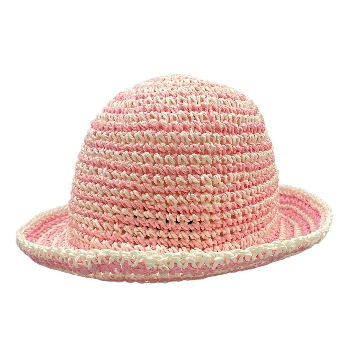 Chanel Hat M Pink White Straw Hat Border Rhinestone CC Logo — view 3