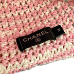 Chanel Hat M Pink White Straw Hat Border Rhinestone CC Logo — view 5