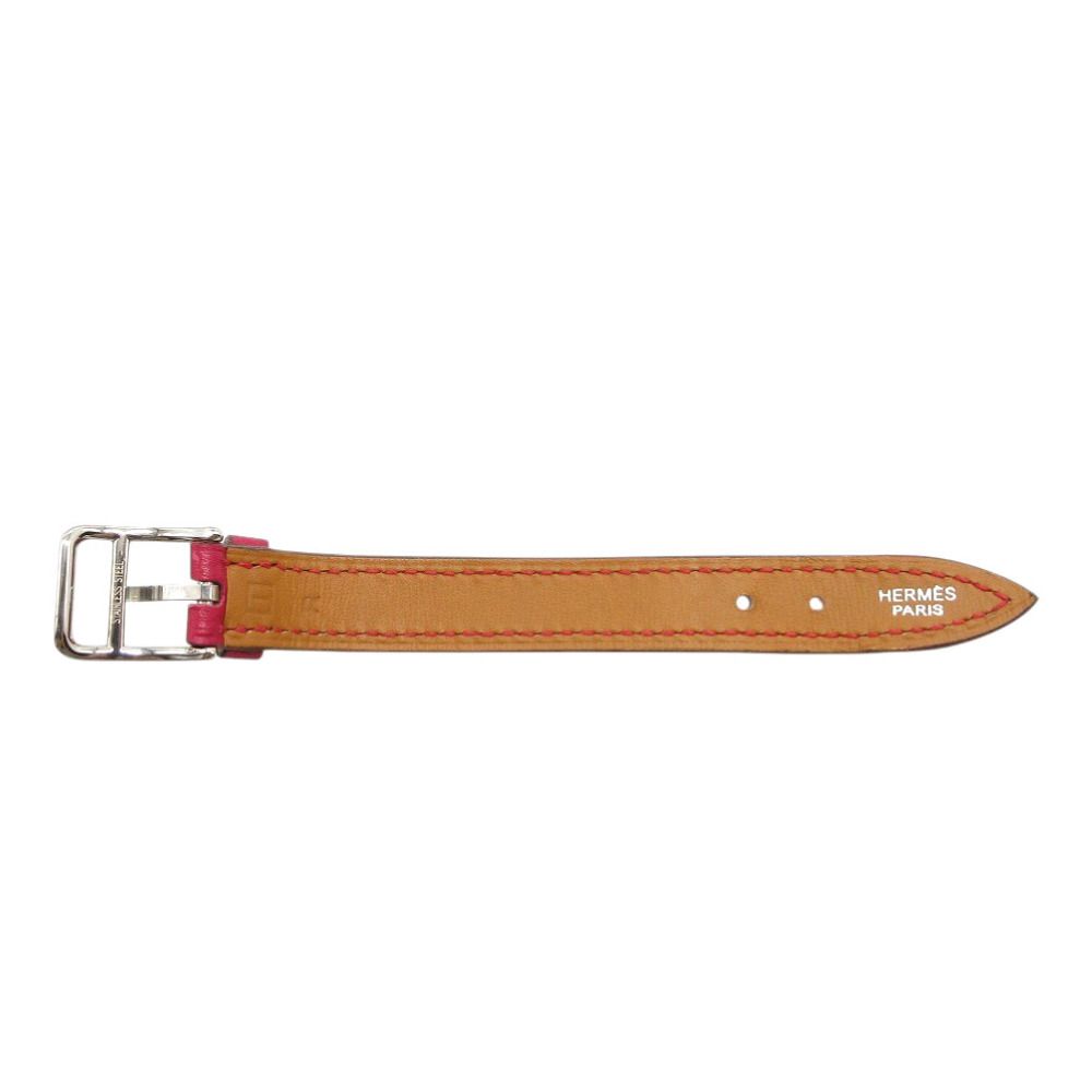 Hermes Belt Motif Scarf Ring Leather Stainless Steel Pink — view 4