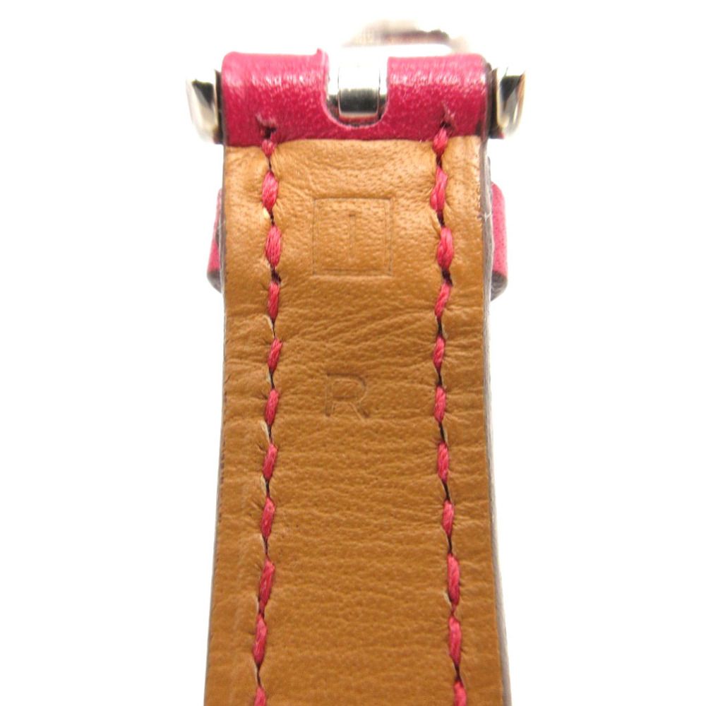 Hermes Belt Motif Scarf Ring Leather Stainless Steel Pink — view 6