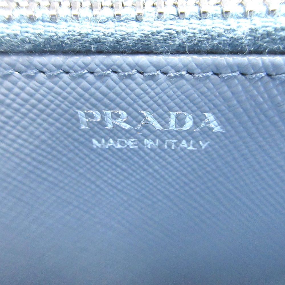 Prada Llama Ge Small Floral Triangle Logo Saffiano Leather Blue Wallet — view 5