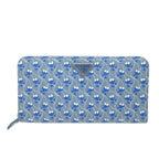 Prada Llama Ge Small Floral Triangle Logo Saffiano Leather Blue Wallet