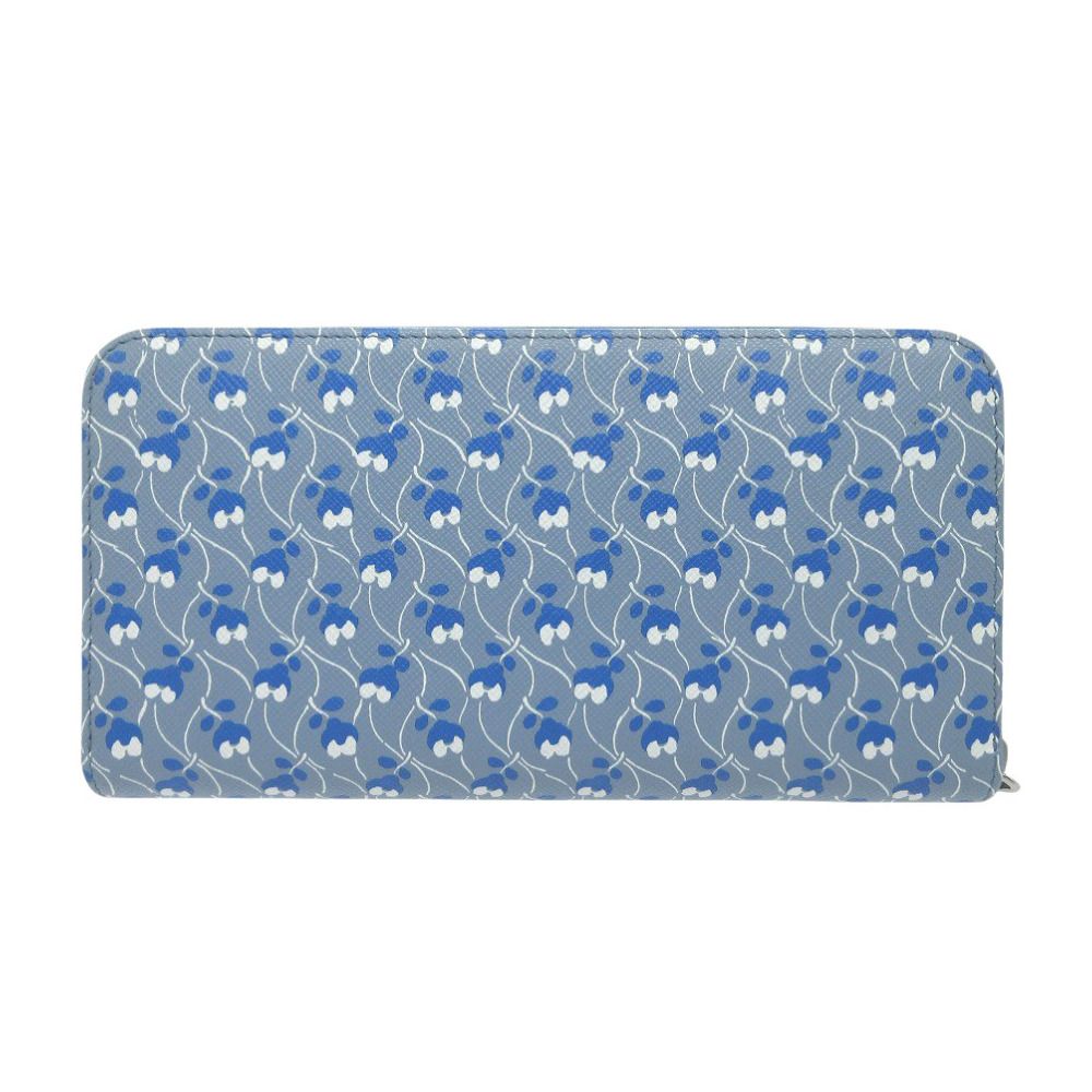 Prada Llama Ge Small Floral Triangle Logo Saffiano Leather Blue Wallet — view 2