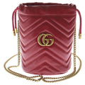 Gucci GG Marmont Mini Bucket Bag Chain Red Leather Gold