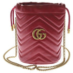 Gucci GG Marmont Mini Bucket Bag Chain Red Leather Gold