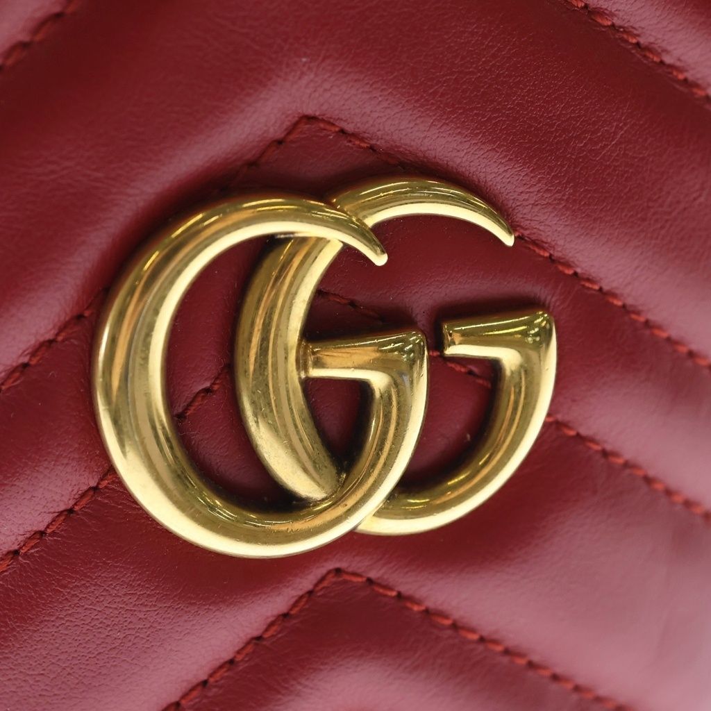 Gucci GG Marmont Mini Bucket Bag Chain Red Leather Gold — view 6