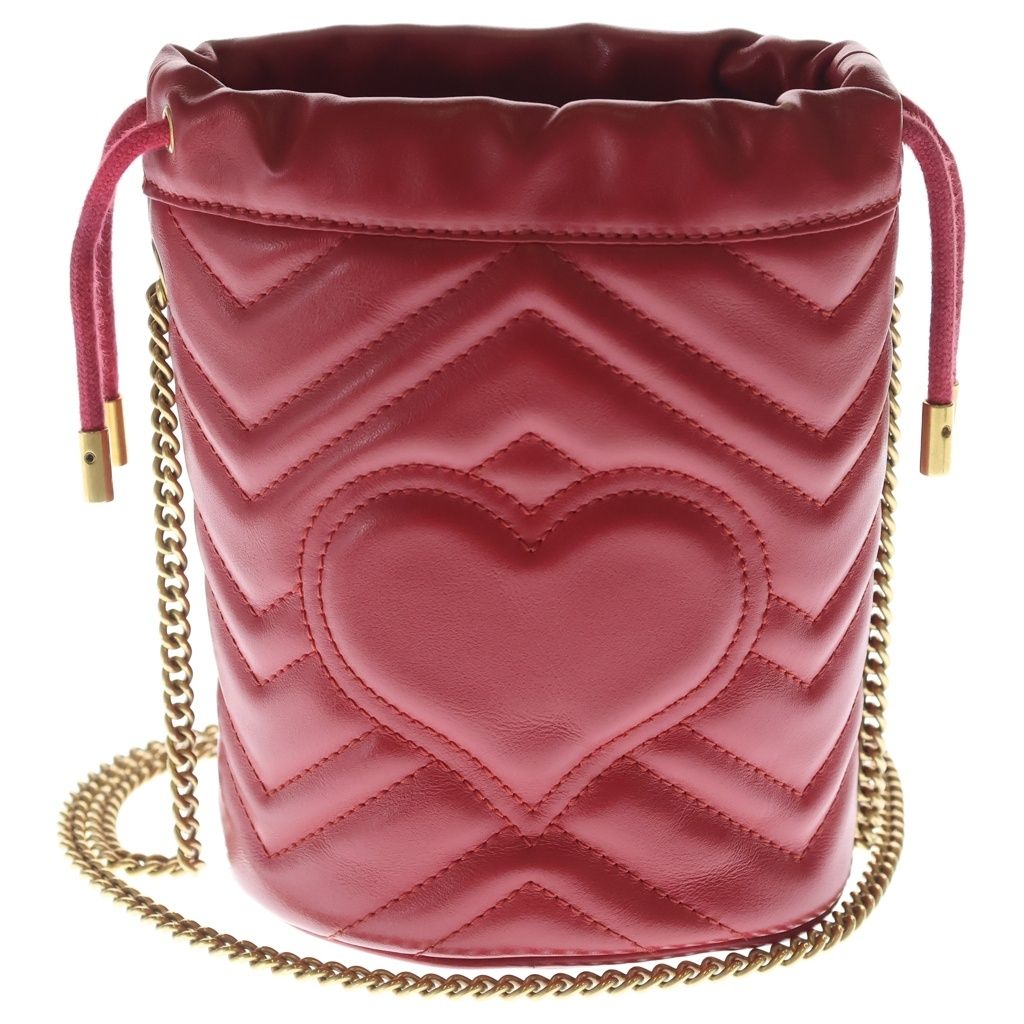 Gucci GG Marmont Mini Bucket Bag Chain Red Leather Gold — view 2