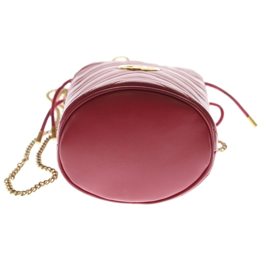 Gucci GG Marmont Mini Bucket Bag Chain Red Leather Gold — view 4