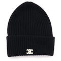 Celine Seamless Cashmere Triomphe Beanie Knit Hat Cap Black #tu