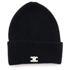 Celine Seamless Cashmere Triomphe Beanie Knit Hat Cap Black #tu