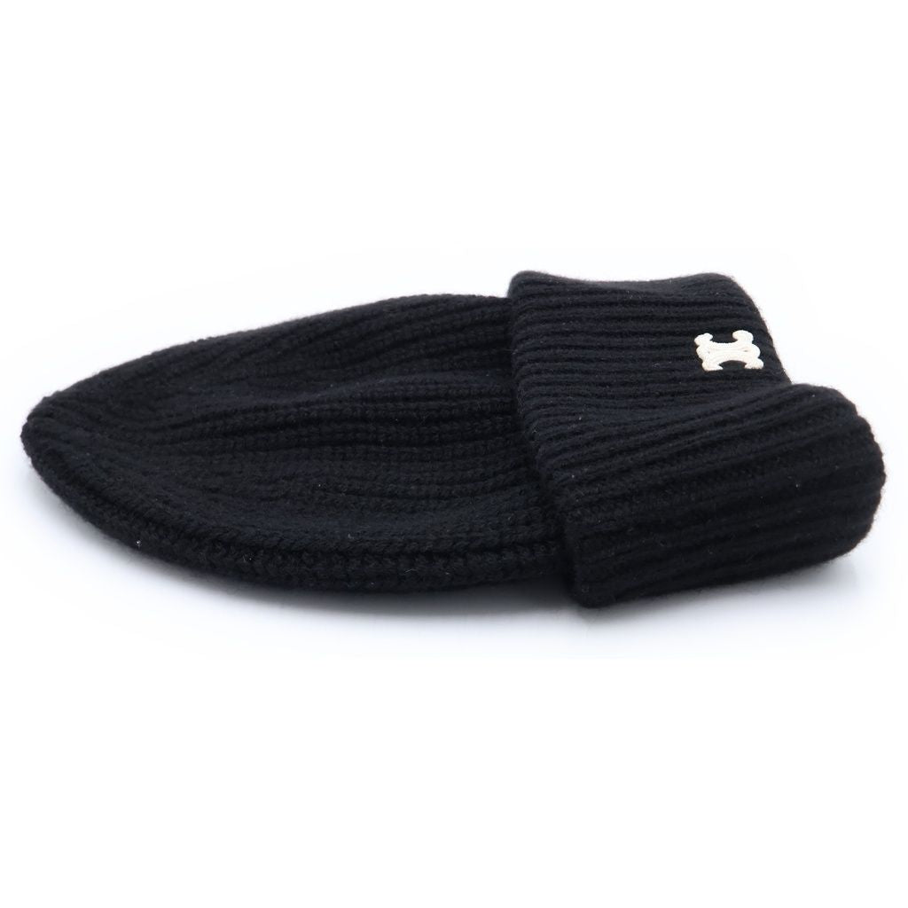 Celine Seamless Cashmere Triomphe Beanie Knit Hat Cap Black #tu — view 3