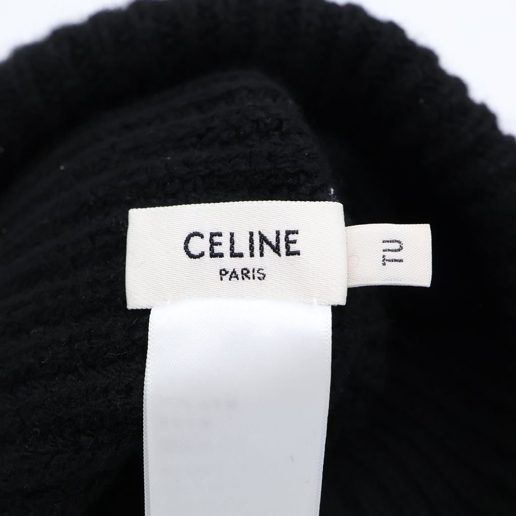 Celine Seamless Cashmere Triomphe Beanie Knit Hat Cap Black #tu — view 6