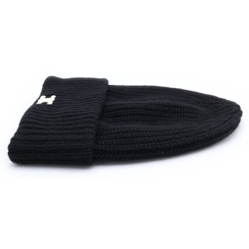 Celine Seamless Cashmere Triomphe Beanie Knit Hat Cap Black #tu — view 4