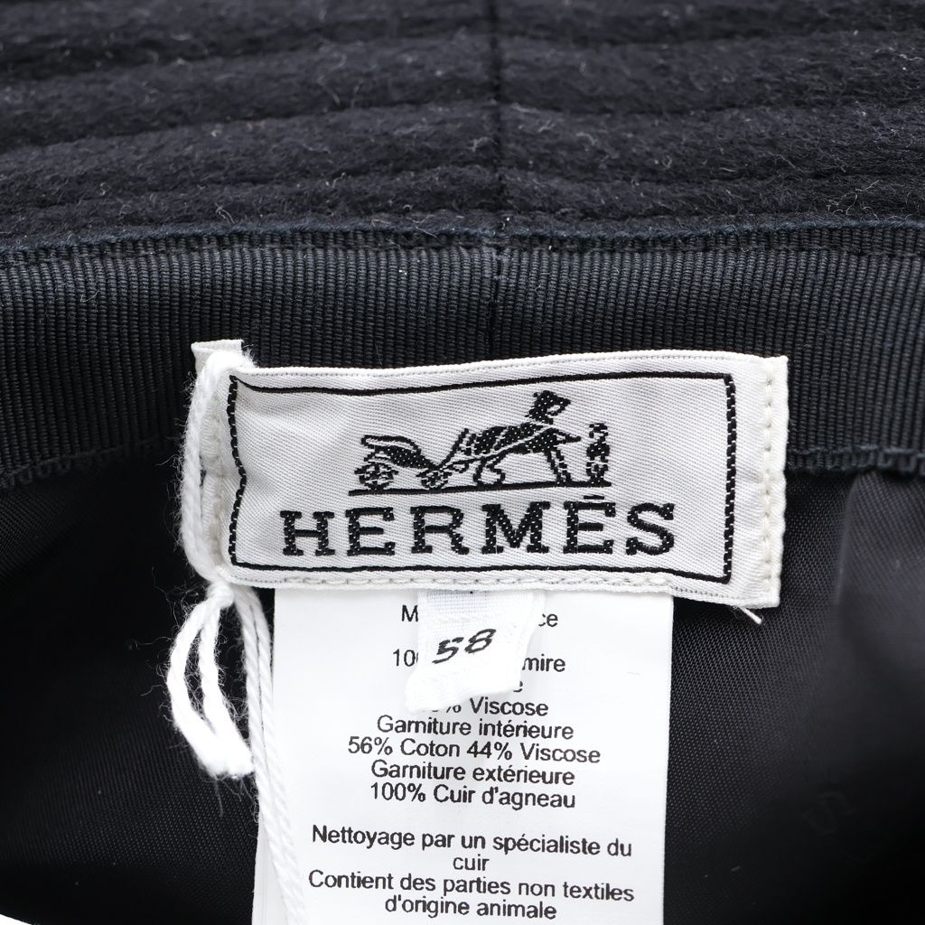Hermes Raul Line Cashmere Bucket Hat 58 Black — view 7