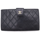 Chanel CC Logo Bicolor Wallet Card Case Black Leather Gold