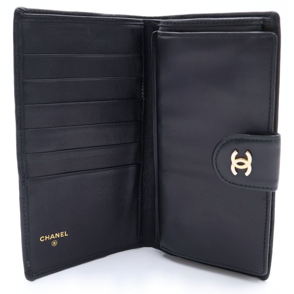 Chanel CC Logo Bicolor Wallet Card Case Black Leather Gold — view 4