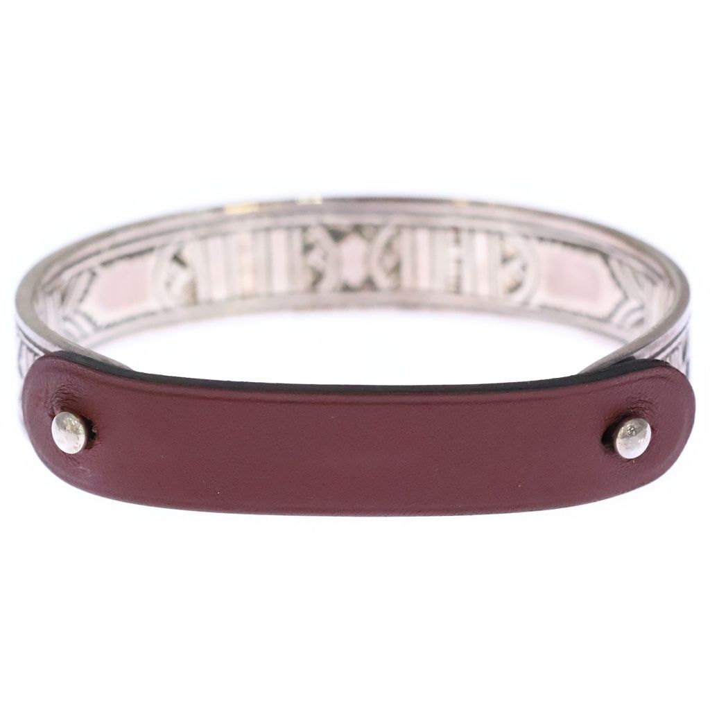 Hermes Touareg Leather Bangle Bracelet Silver Brown — view 2