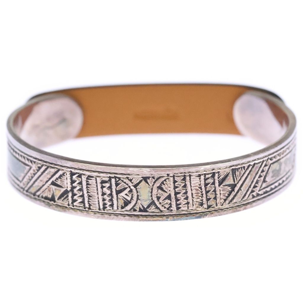 Hermes Touareg Leather Bangle Bracelet Silver Brown — view 4