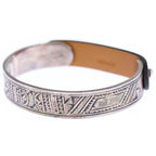 Hermes Touareg Leather Bangle Bracelet Silver Brown