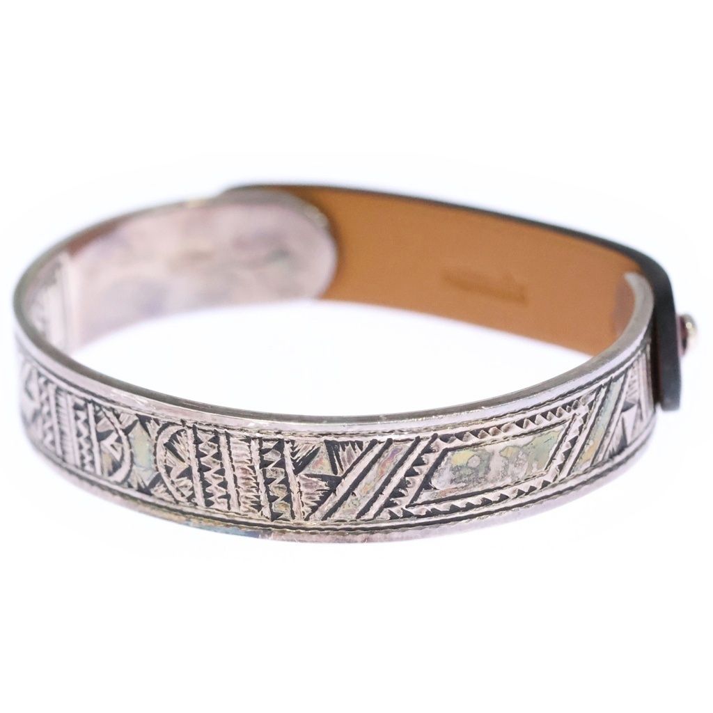 Hermes Touareg Leather Bangle Bracelet Silver Brown