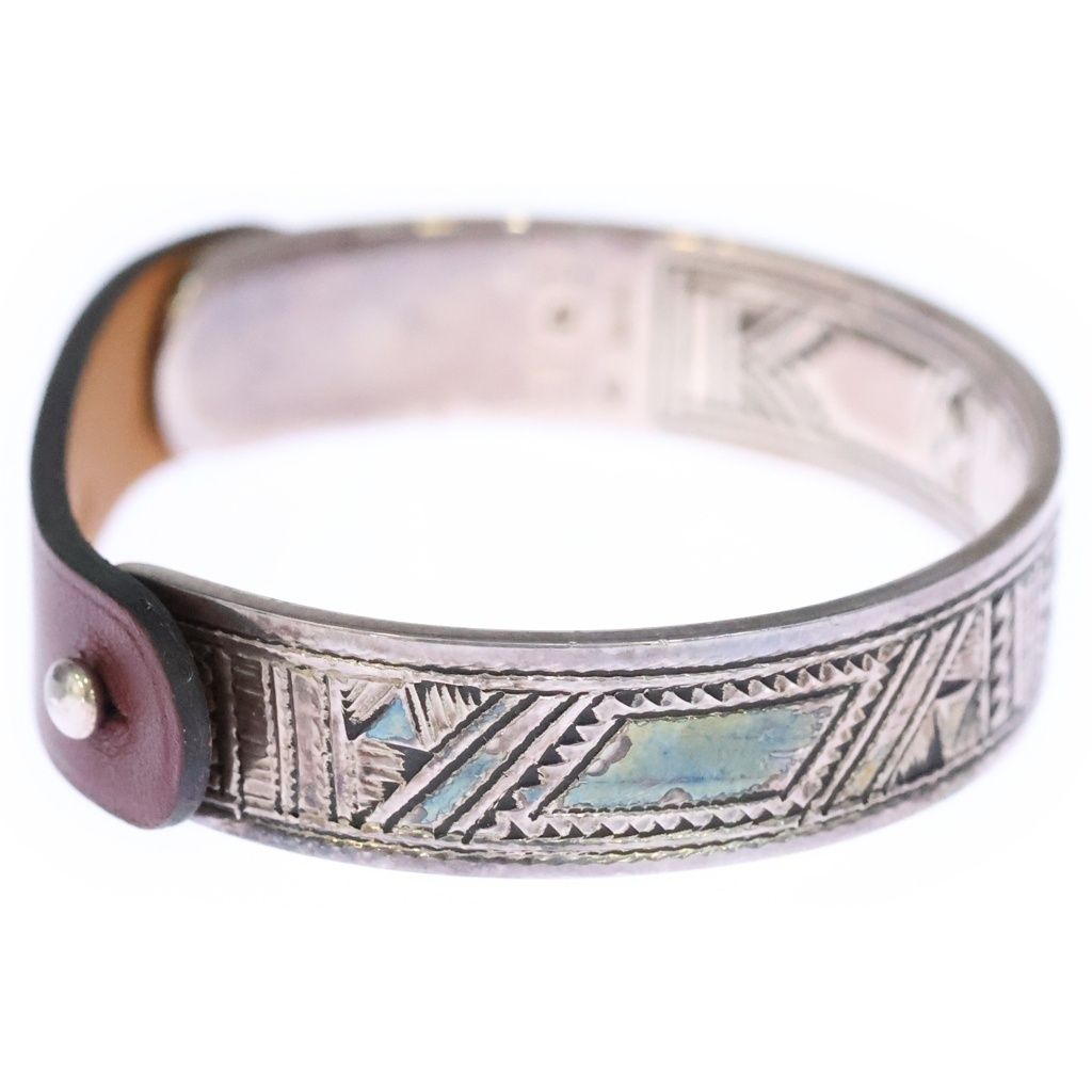 Hermes Touareg Leather Bangle Bracelet Silver Brown — view 3