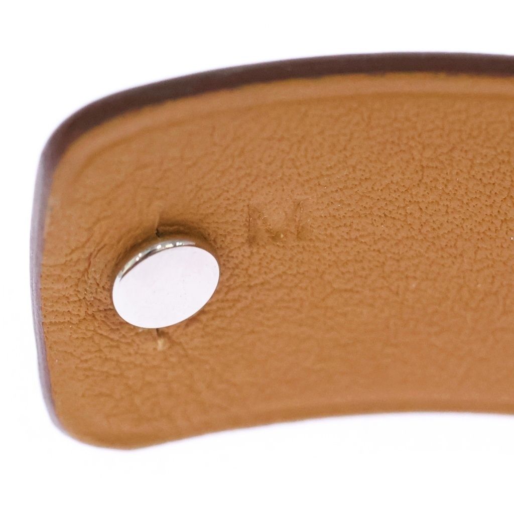 Hermes Leather Bangle Bracelet Silver Brown — view 6
