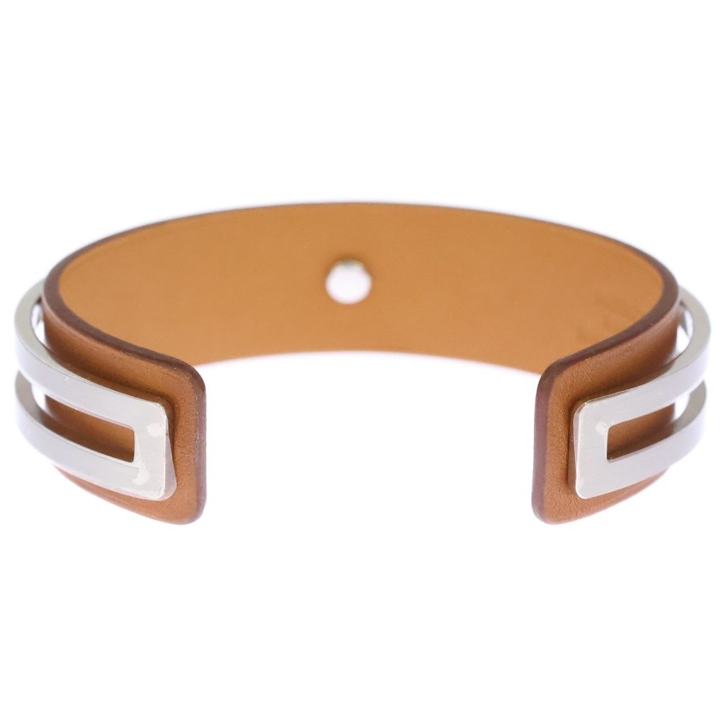 Hermes Leather Bangle Bracelet Silver Brown — view 2