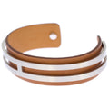 Hermes Leather Bangle Bracelet Silver Brown