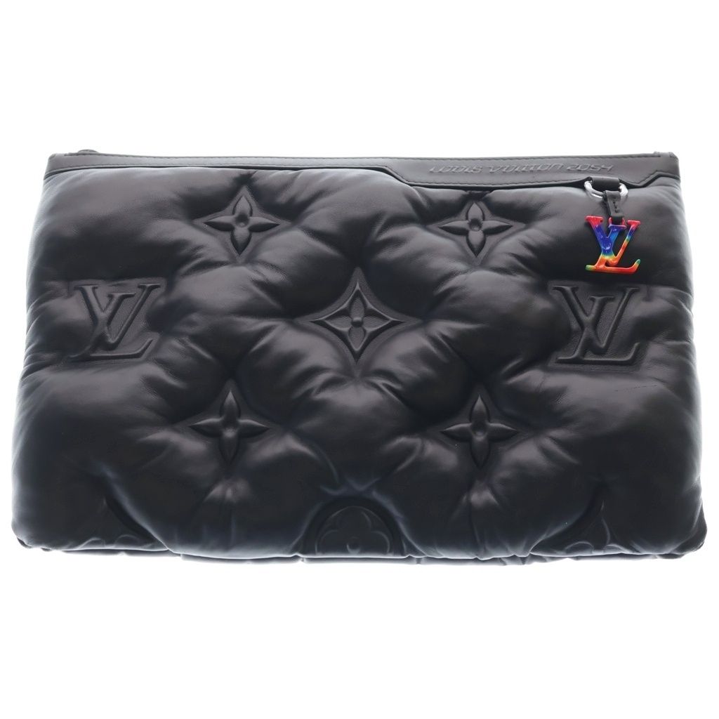 Louis Vuitton Pochette Monogram Embossed Lambskin Clutch Black