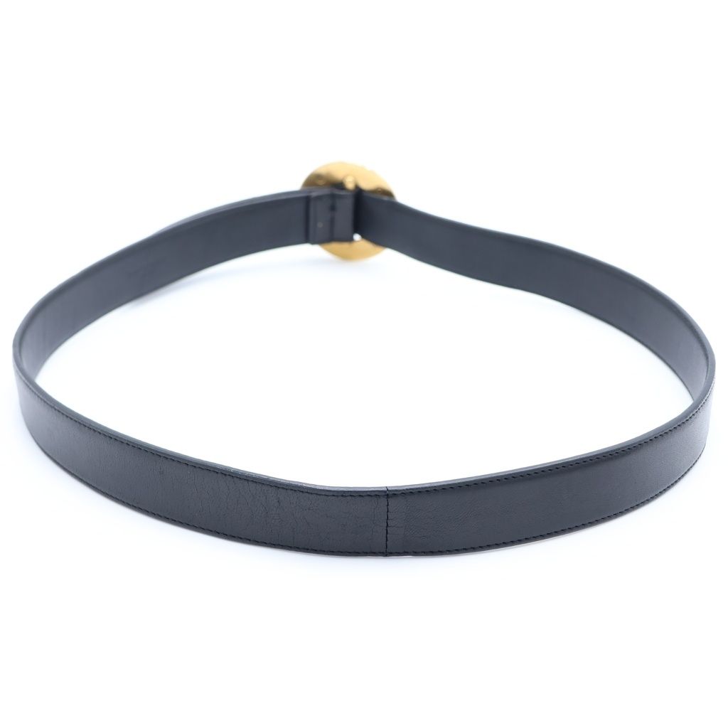 Saint Laurent Paris Circle Logo Buckle Leather Belt Gold Black 85 — view 2