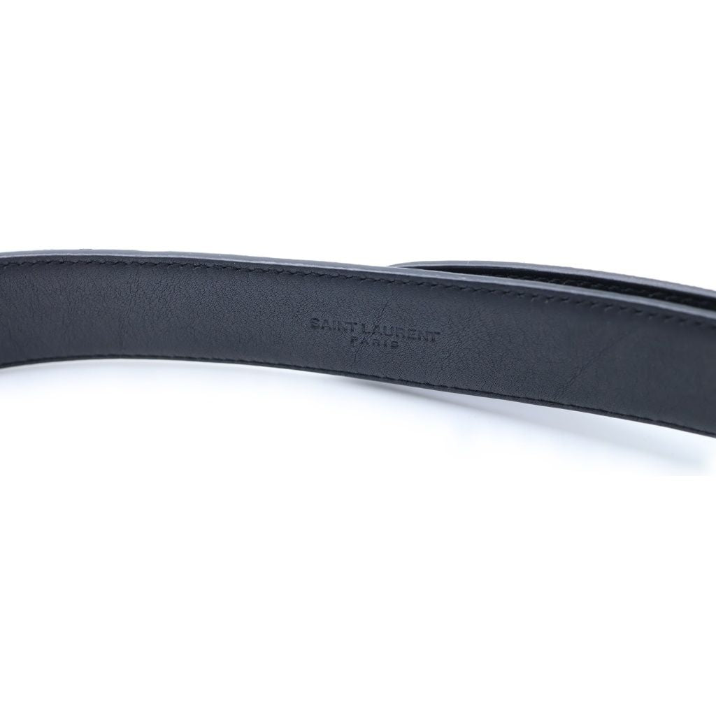 Saint Laurent Paris Circle Logo Buckle Leather Belt Gold Black 85 — view 5