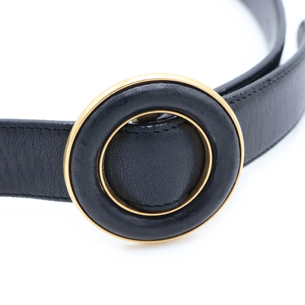 Saint Laurent Paris Circle Logo Buckle Leather Belt Gold Black 85 — view 4
