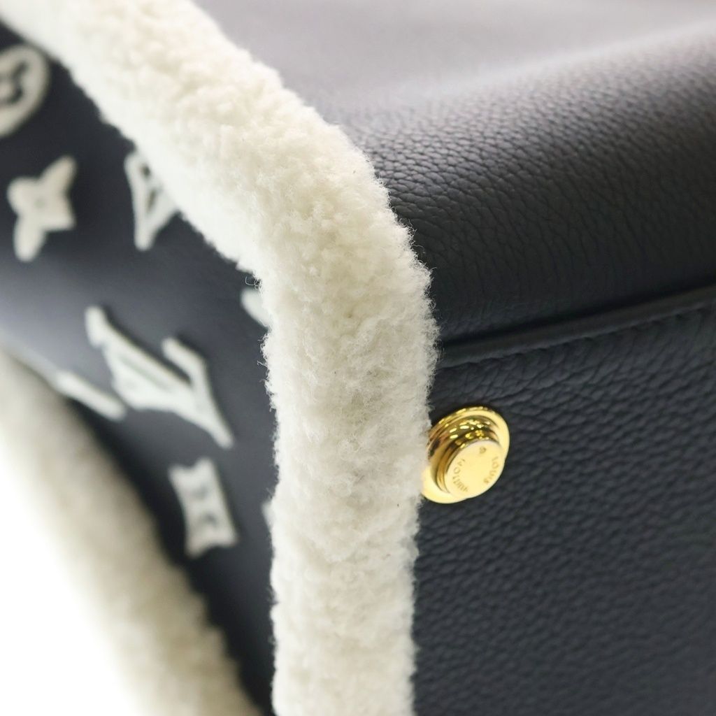 Louis Vuitton on My Side MM Calf Leather Shearling Handbag Black White — view 5