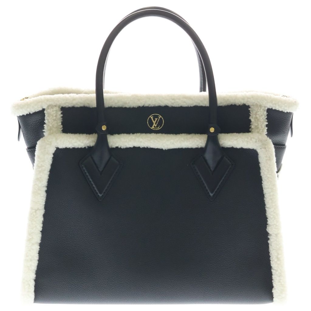 Louis Vuitton on My Side MM Calf Leather Shearling Handbag Black White — view 2