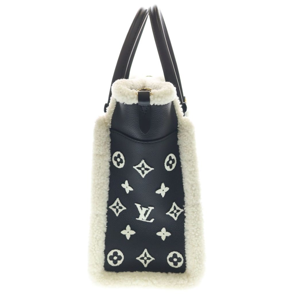 Louis Vuitton on My Side MM Calf Leather Shearling Handbag Black White — view 3