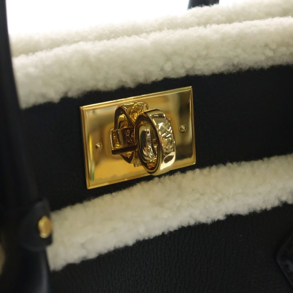 Louis Vuitton on My Side MM Calf Leather Shearling Handbag Black White — view 6