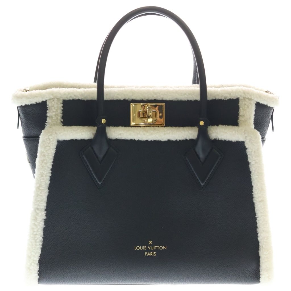Louis Vuitton on My Side MM Calf Leather Shearling Handbag Black White