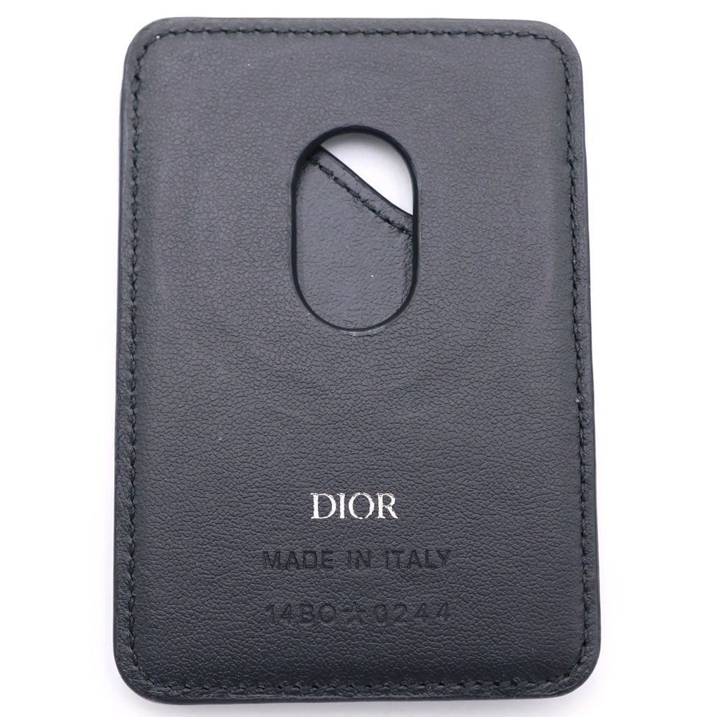 Dior Saddle Magnetic Card Holder Case Black Leather — view 2