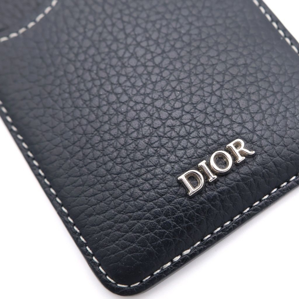 Dior Saddle Magnetic Card Holder Case Black Leather — view 4