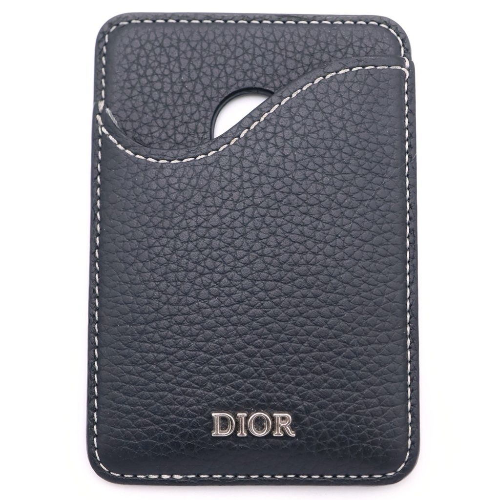 Dior Saddle Magnetic Card Holder Case Black Leather
