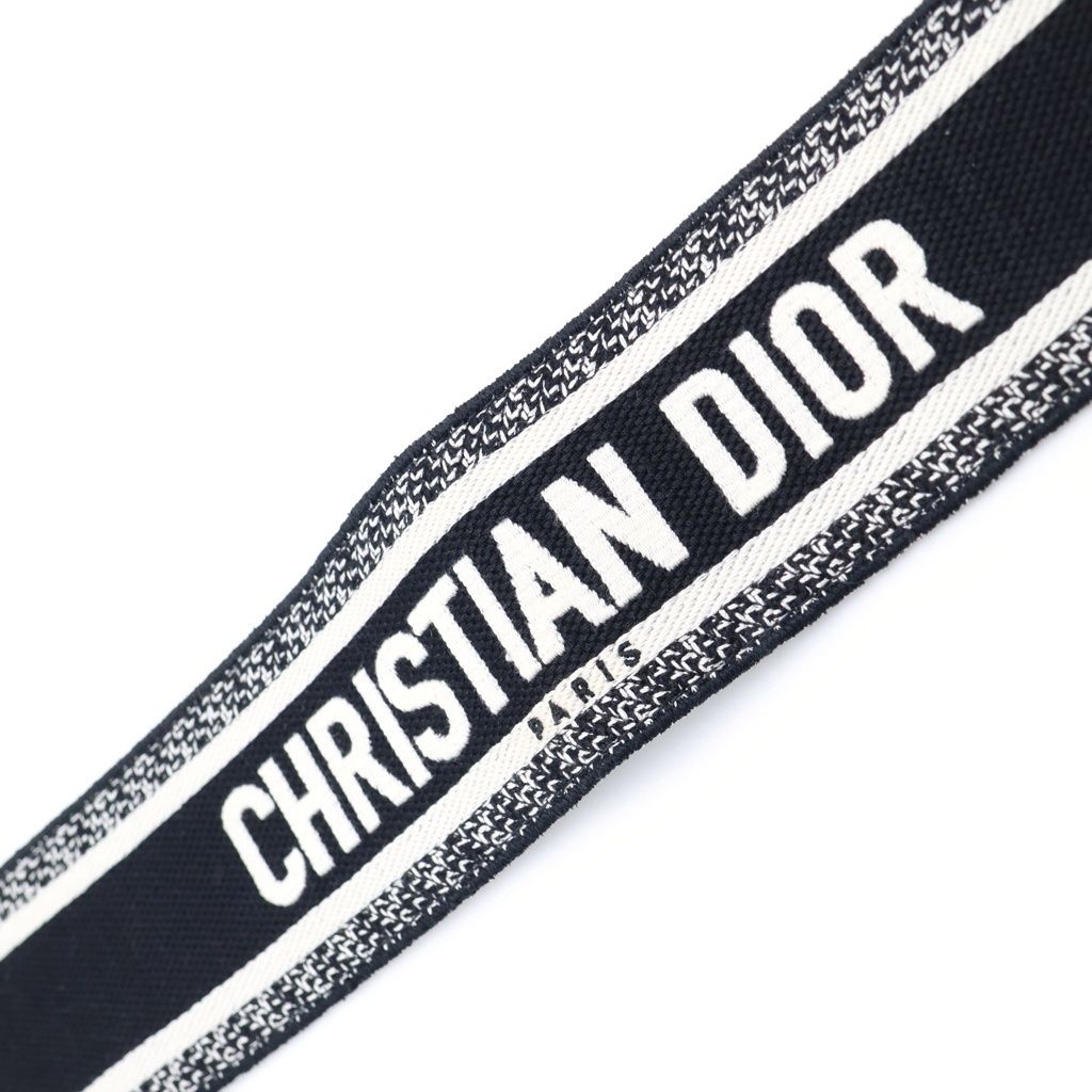 Dior Embroidered Shoulder Strap Canvas Leather Logo Black White — view 4